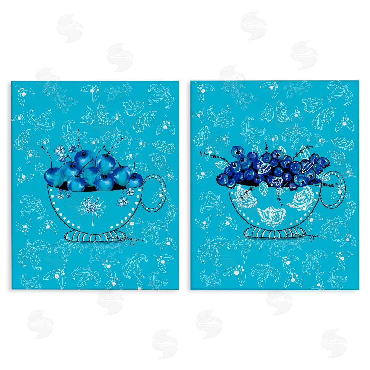 Susan Lugar Blue Fruits Teacups Canvas Wall Art Print