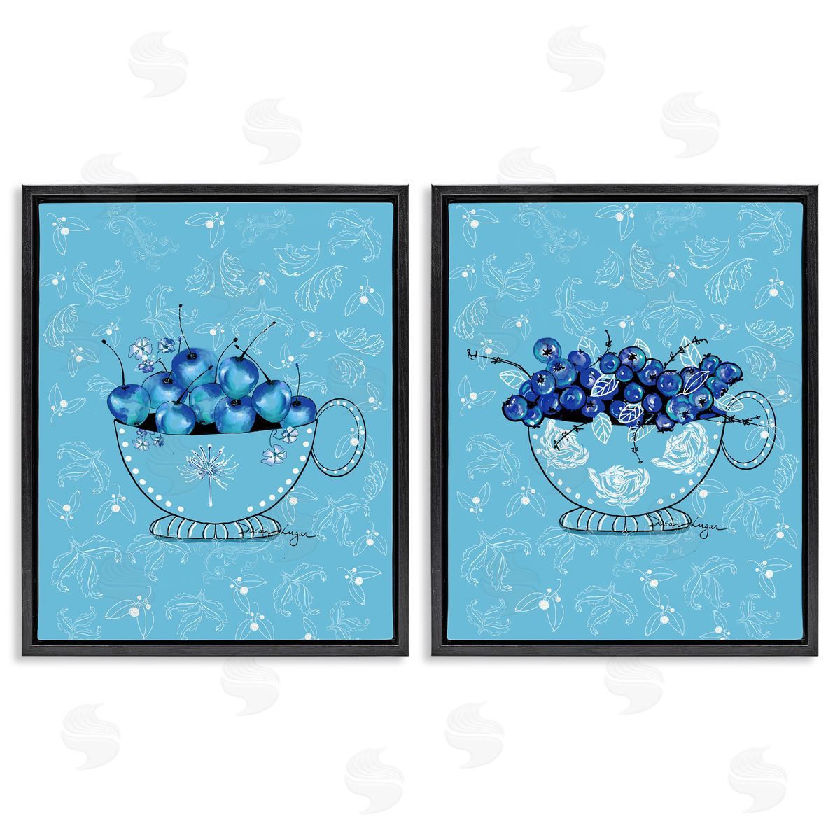 Susan Lugar Blue Fruits Teacups Canvas Wall Art Print