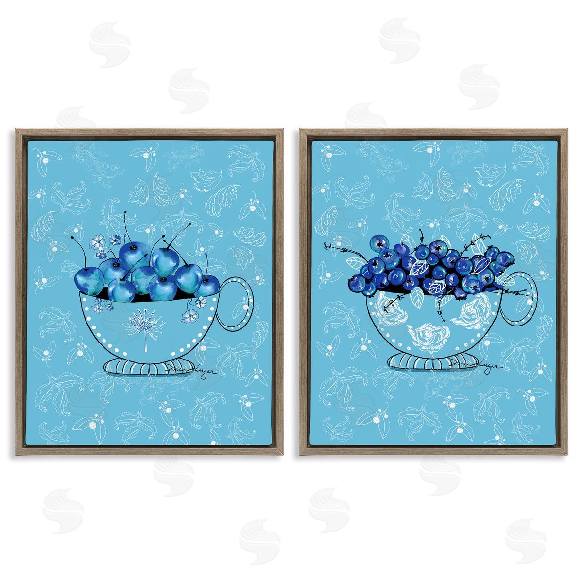 Susan Lugar Blue Fruits Teacups Canvas Wall Art Print