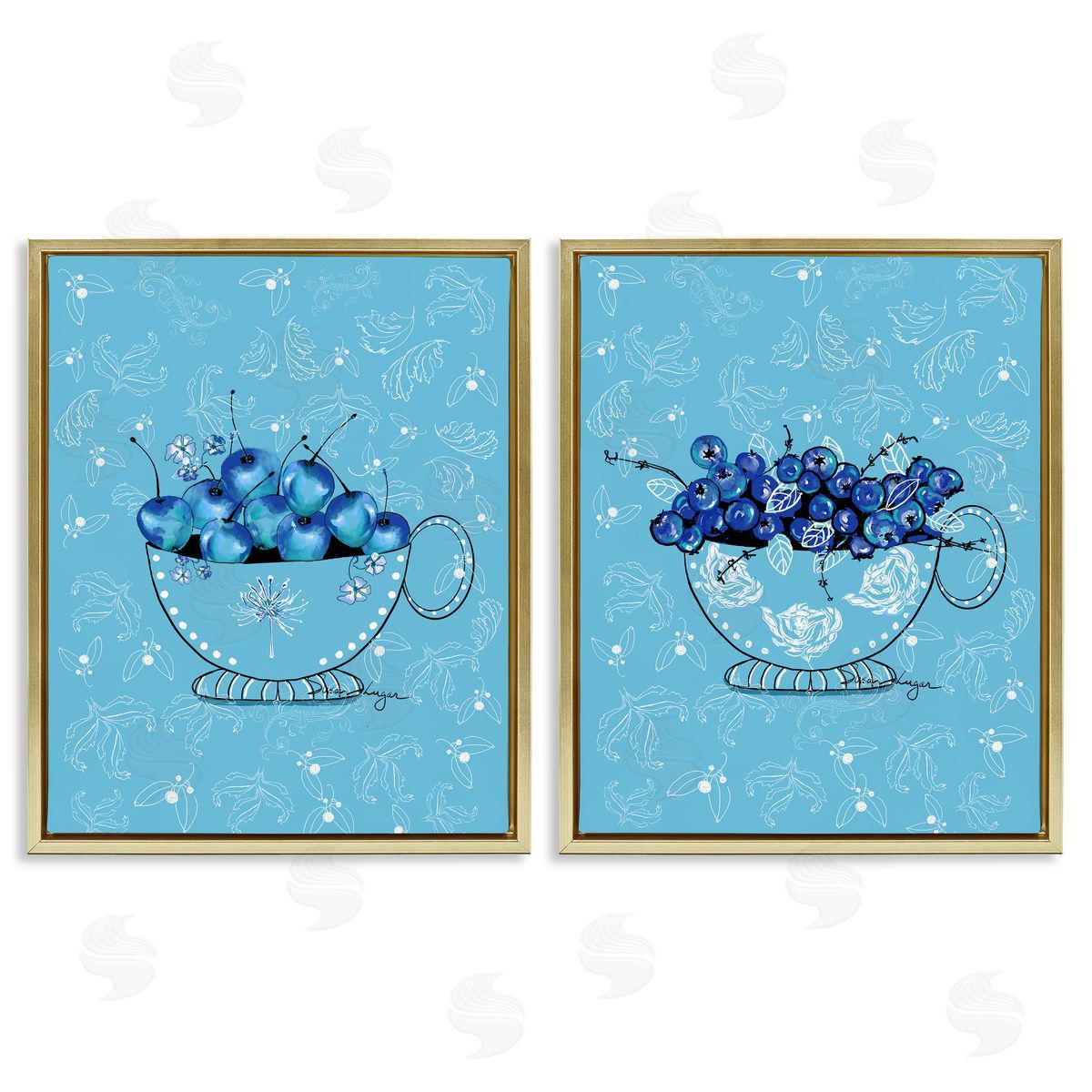Susan Lugar Blue Fruits Teacups Canvas Wall Art Print