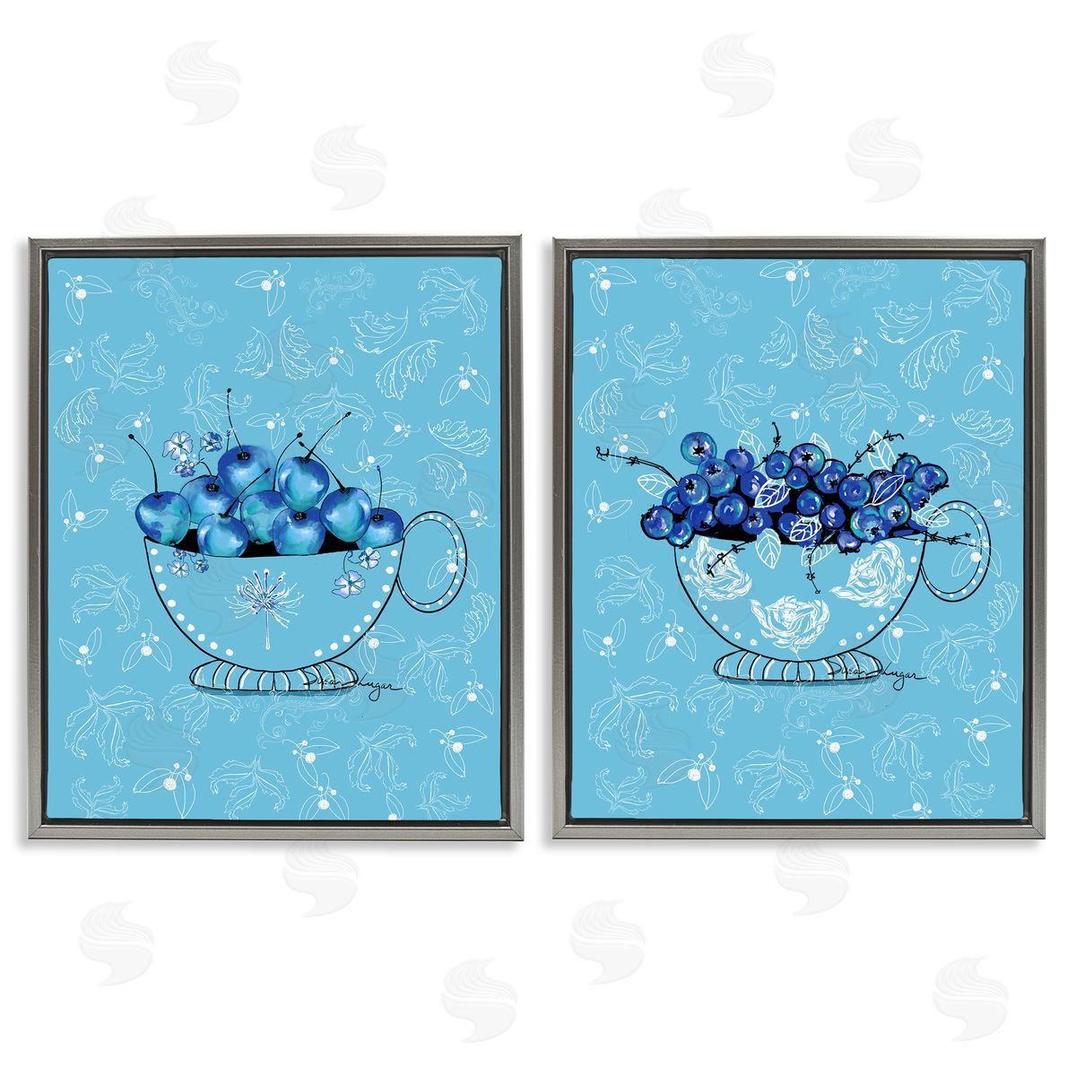 Susan Lugar Blue Fruits Teacups Canvas Wall Art Print