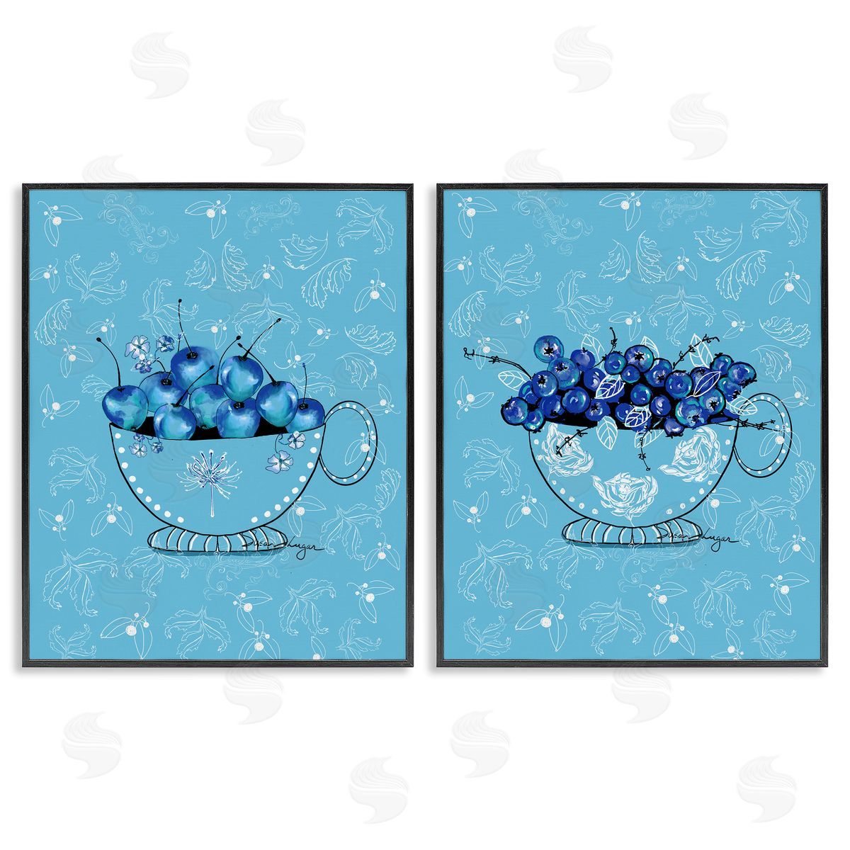 Susan Lugar Blue Fruits Teacups Canvas Wall Art Print