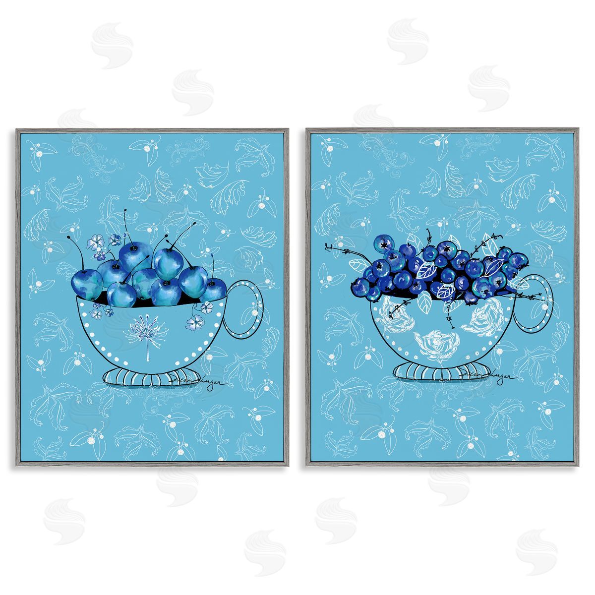 Susan Lugar Blue Fruits Teacups Canvas Wall Art Print