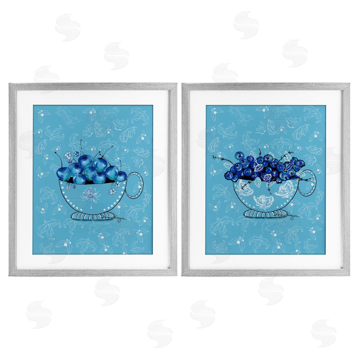 Susan Lugar Blue Fruits Teacups Canvas Wall Art Print