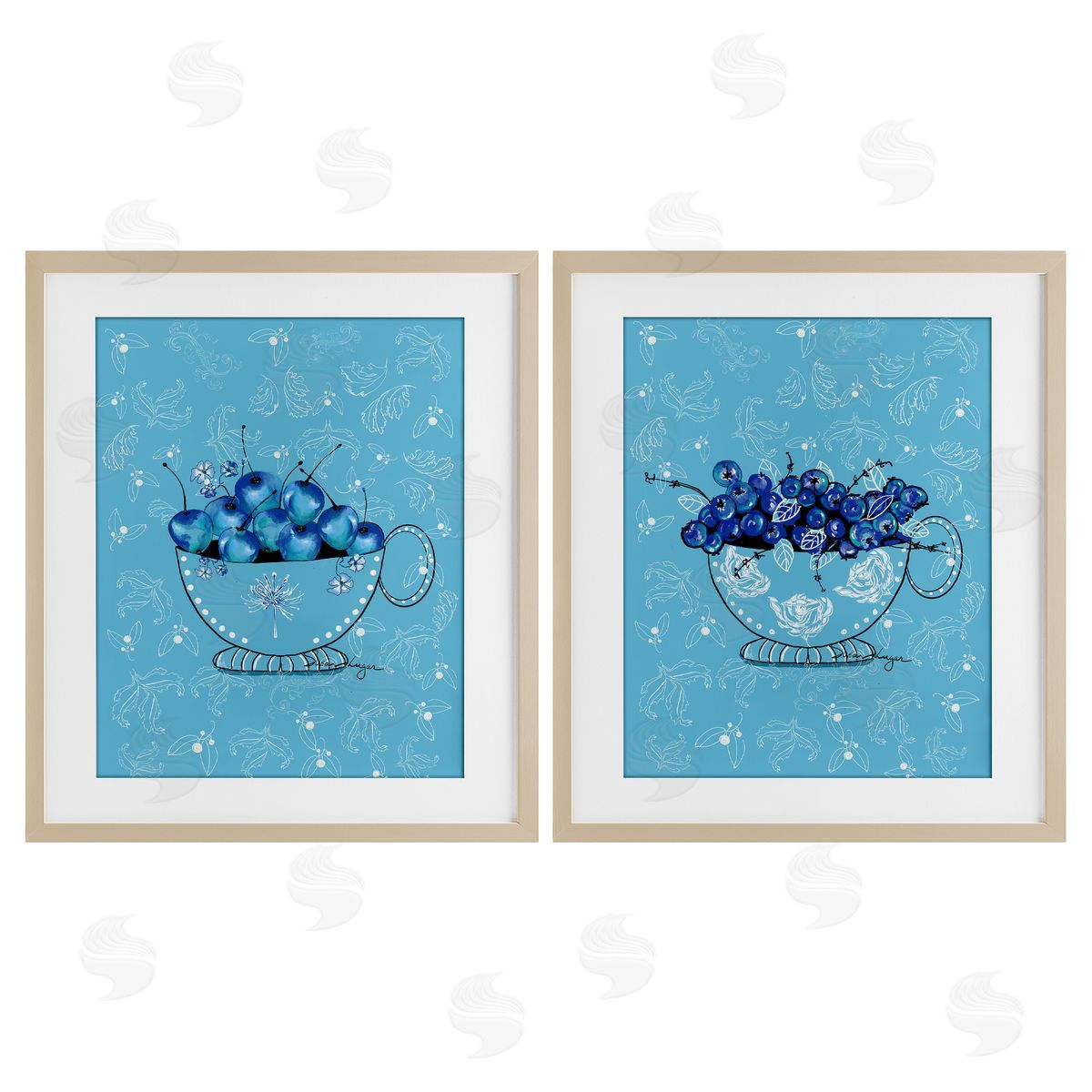 Susan Lugar Blue Fruits Teacups Canvas Wall Art Print