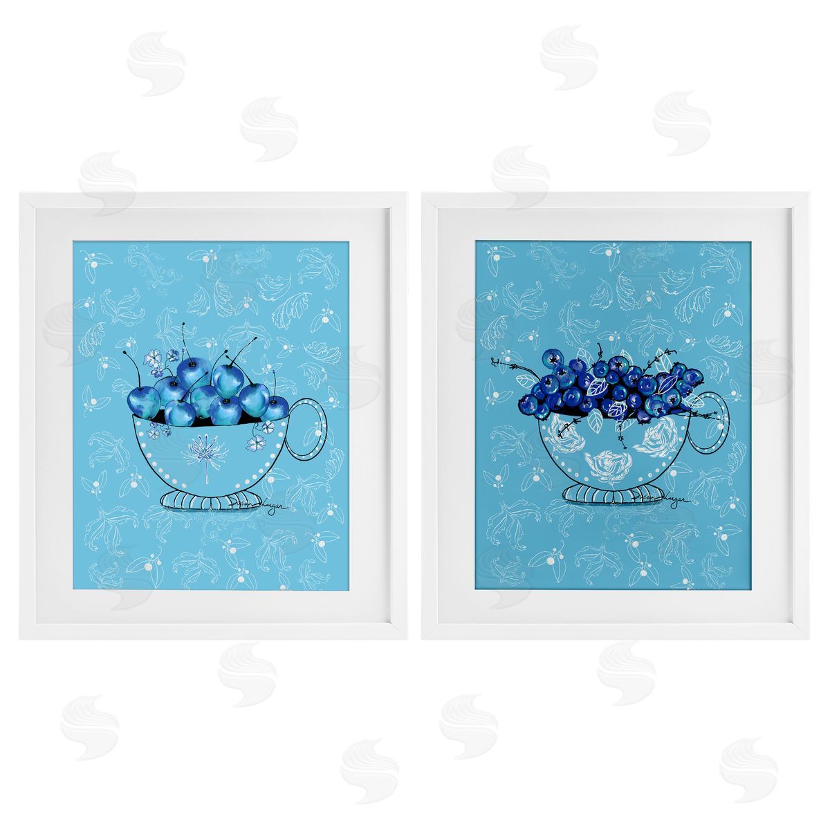 Susan Lugar Blue Fruits Teacups Canvas Wall Art Print