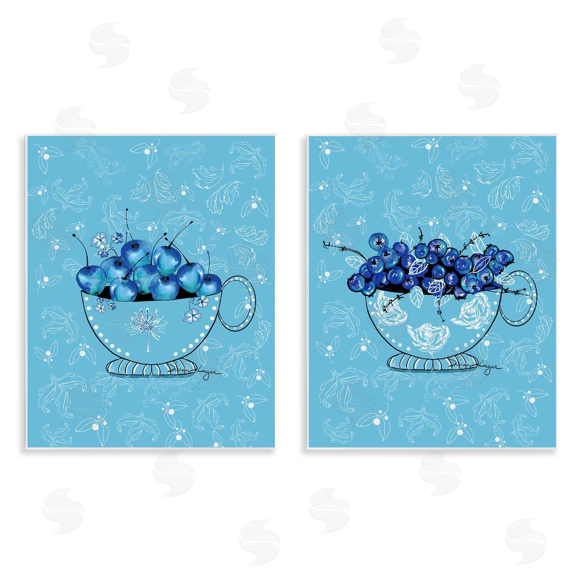 Susan Lugar Blue Fruits Teacups Canvas Wall Art Print