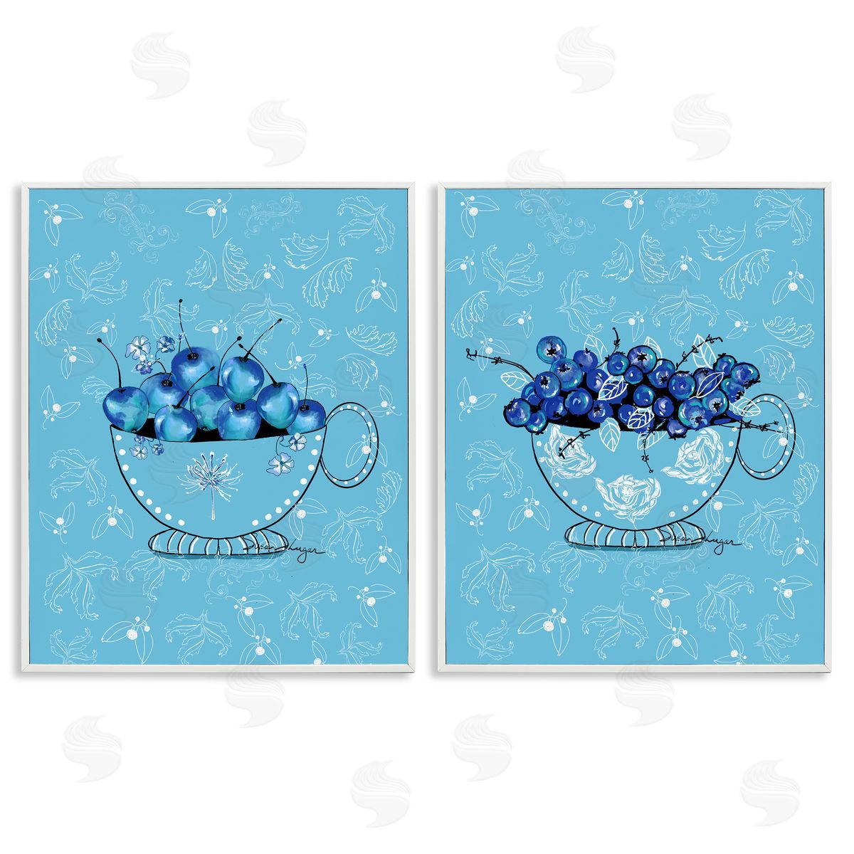 Susan Lugar Blue Fruits Teacups Canvas Wall Art Print