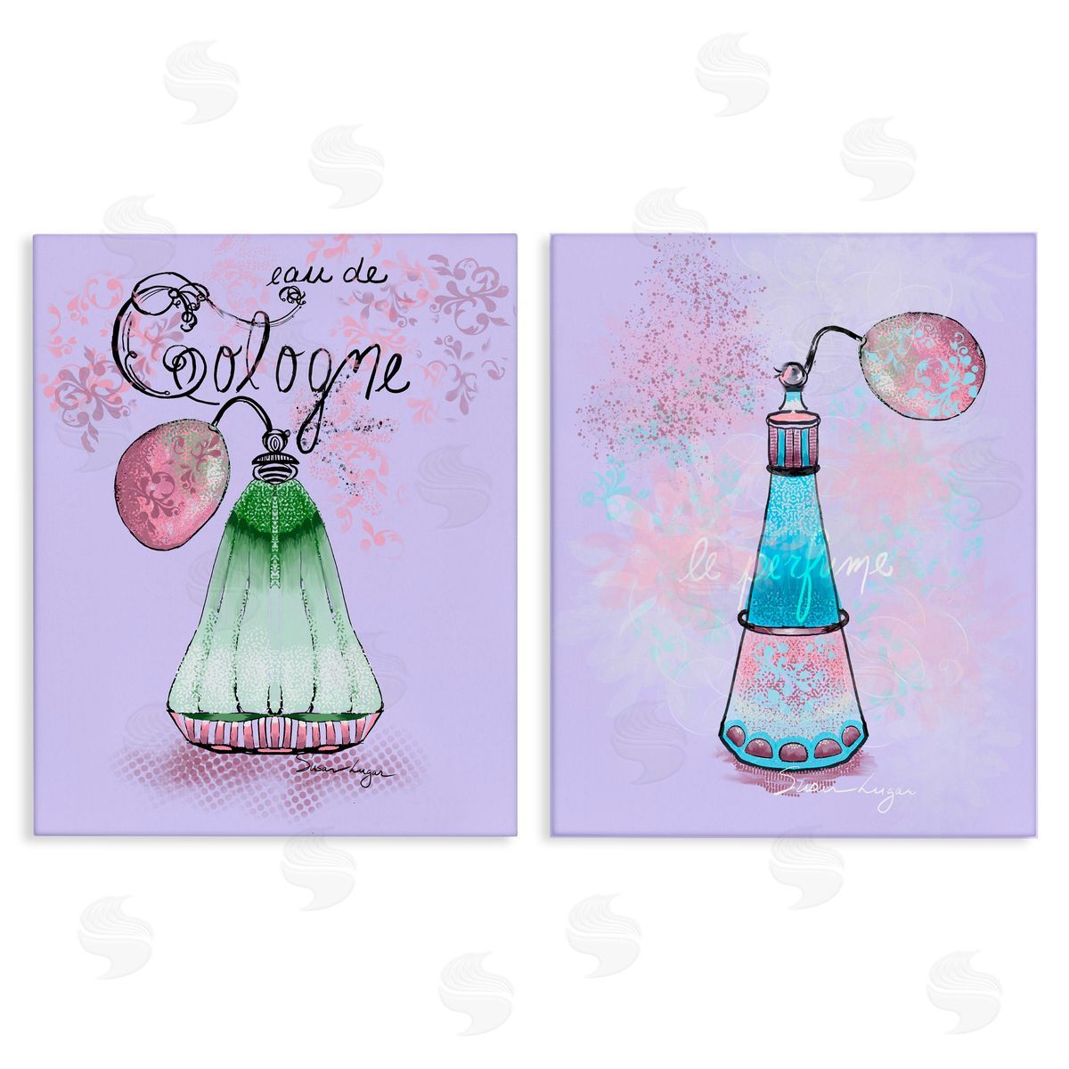 Susan Lugar Fragrance Perfumes on Purple Canvas Wall Art Print
