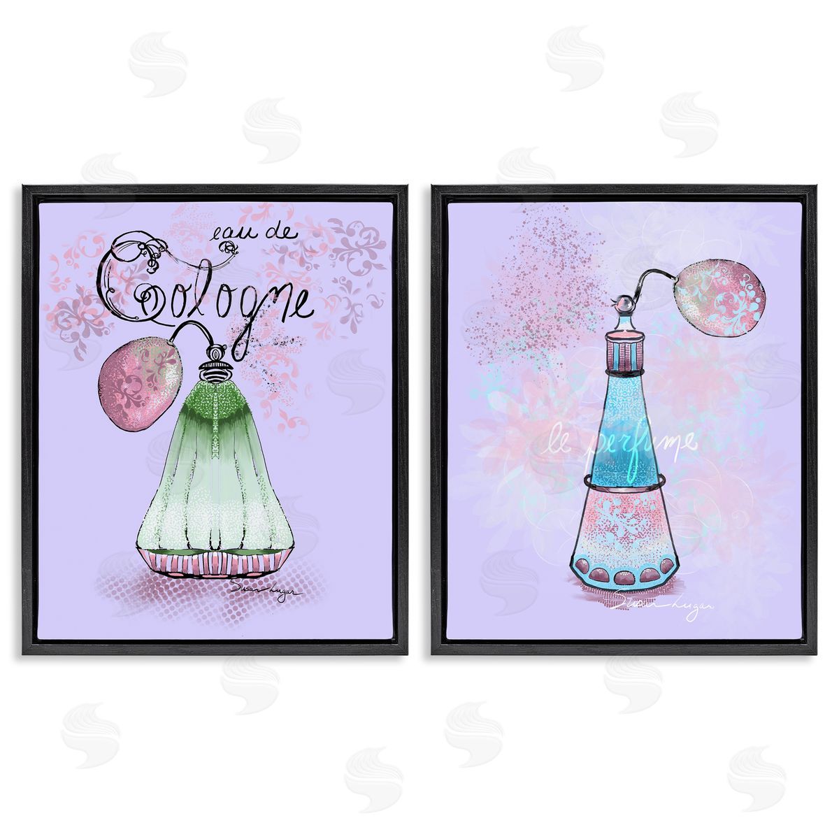 Susan Lugar Fragrance Perfumes on Purple Canvas Wall Art Print