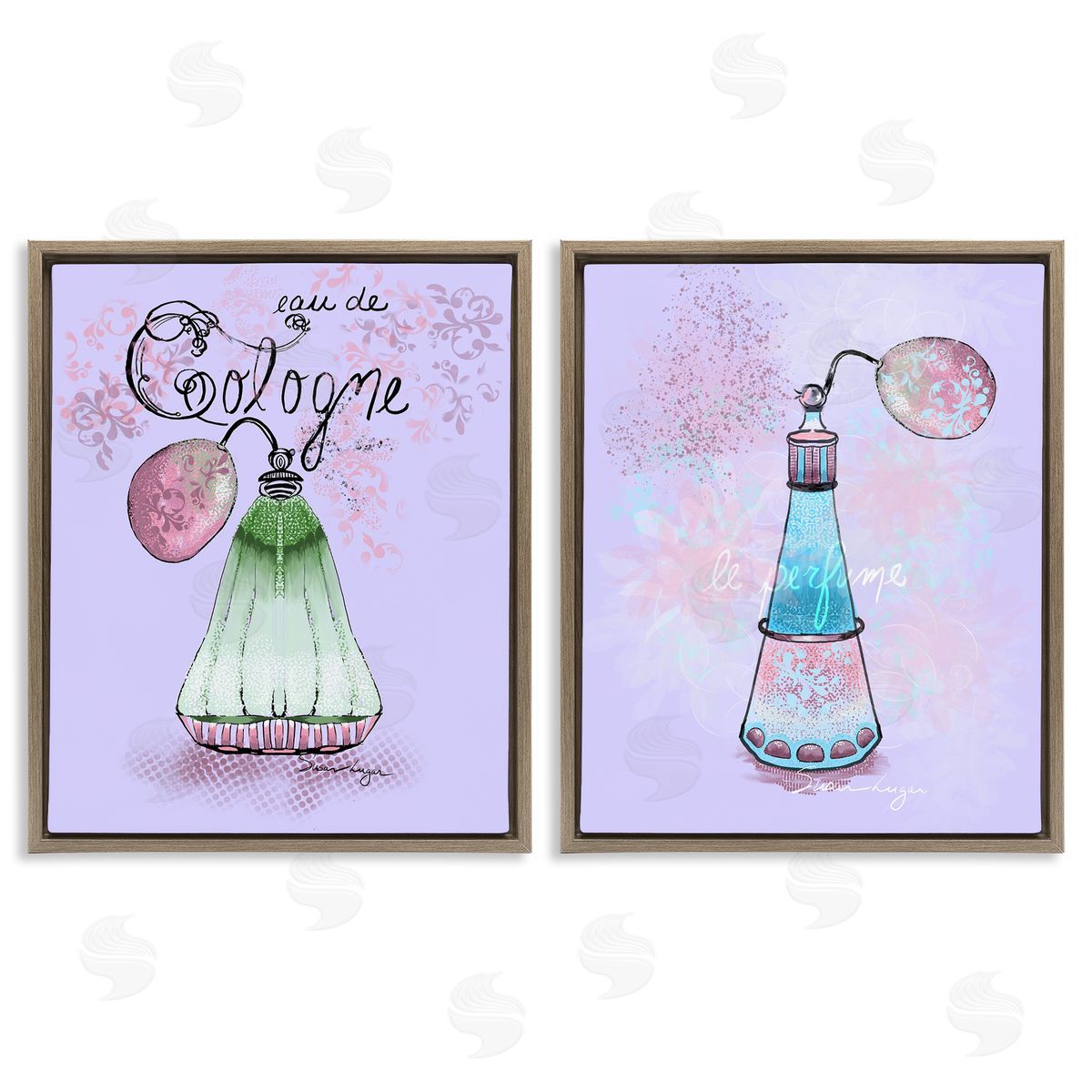 Susan Lugar Fragrance Perfumes on Purple Canvas Wall Art Print