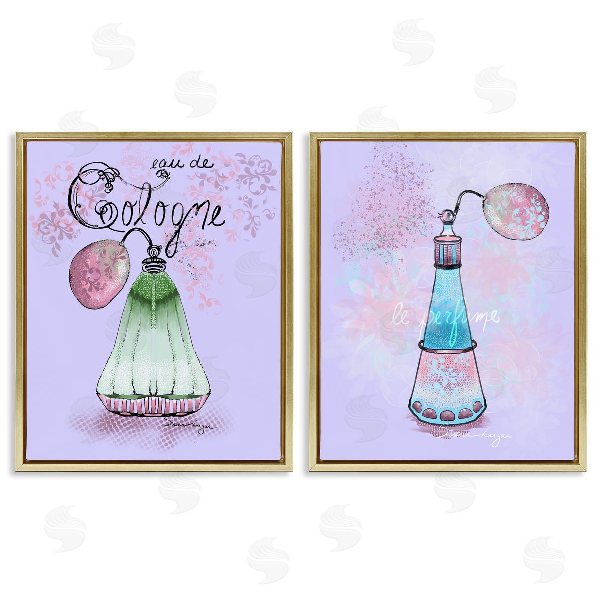 Susan Lugar Fragrance Perfumes on Purple Canvas Wall Art Print