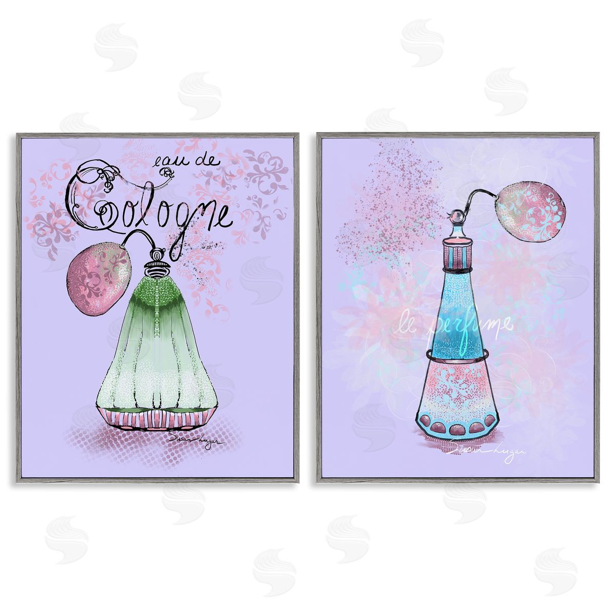 Susan Lugar Fragrance Perfumes on Purple Canvas Wall Art Print