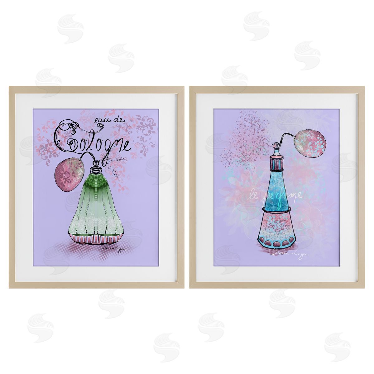 Susan Lugar Fragrance Perfumes on Purple Canvas Wall Art Print
