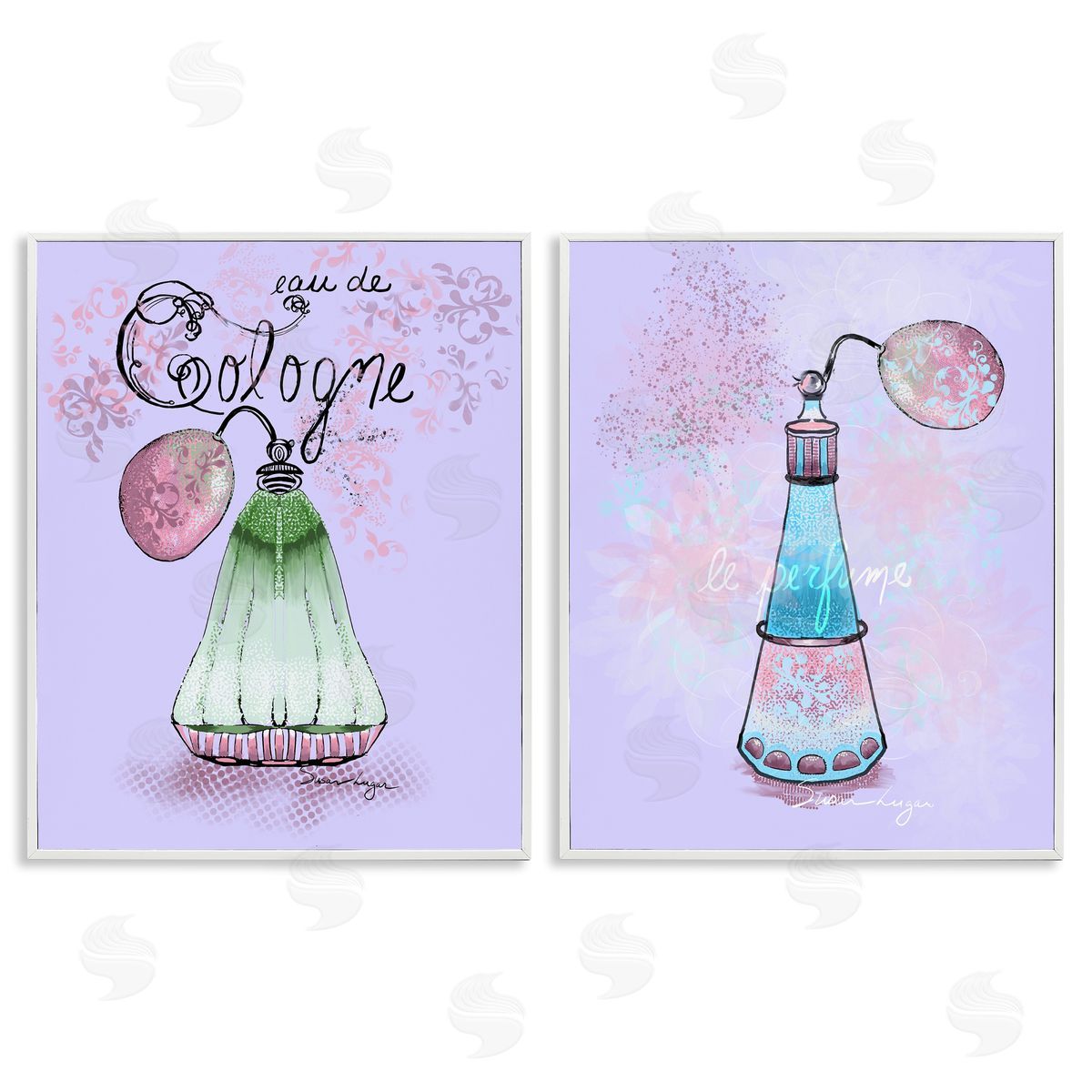 Susan Lugar Fragrance Perfumes on Purple Canvas Wall Art Print
