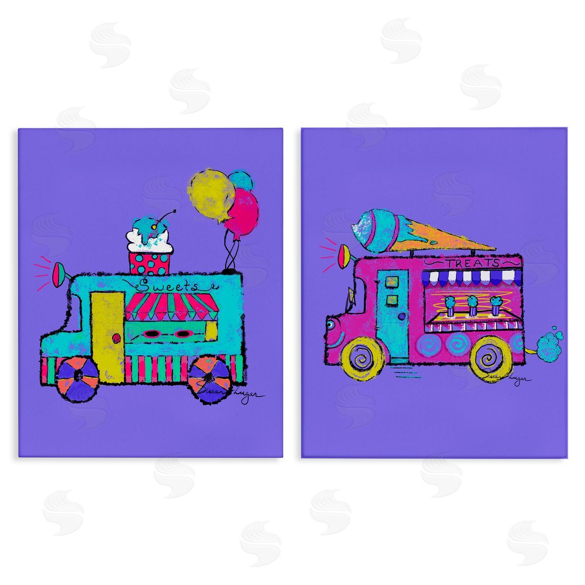 Susan Lugar Vibrant Summer Ice Cream Trucks Canvas Wall Art Print