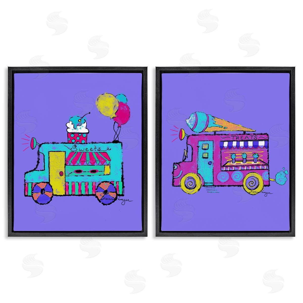 Susan Lugar Vibrant Summer Ice Cream Trucks Canvas Wall Art Print