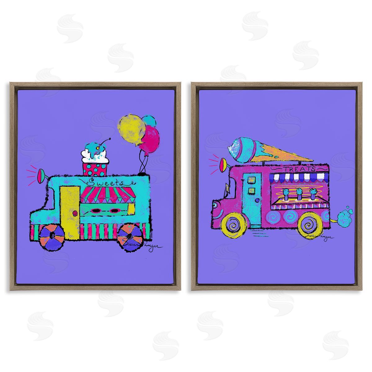 Susan Lugar Vibrant Summer Ice Cream Trucks Canvas Wall Art Print