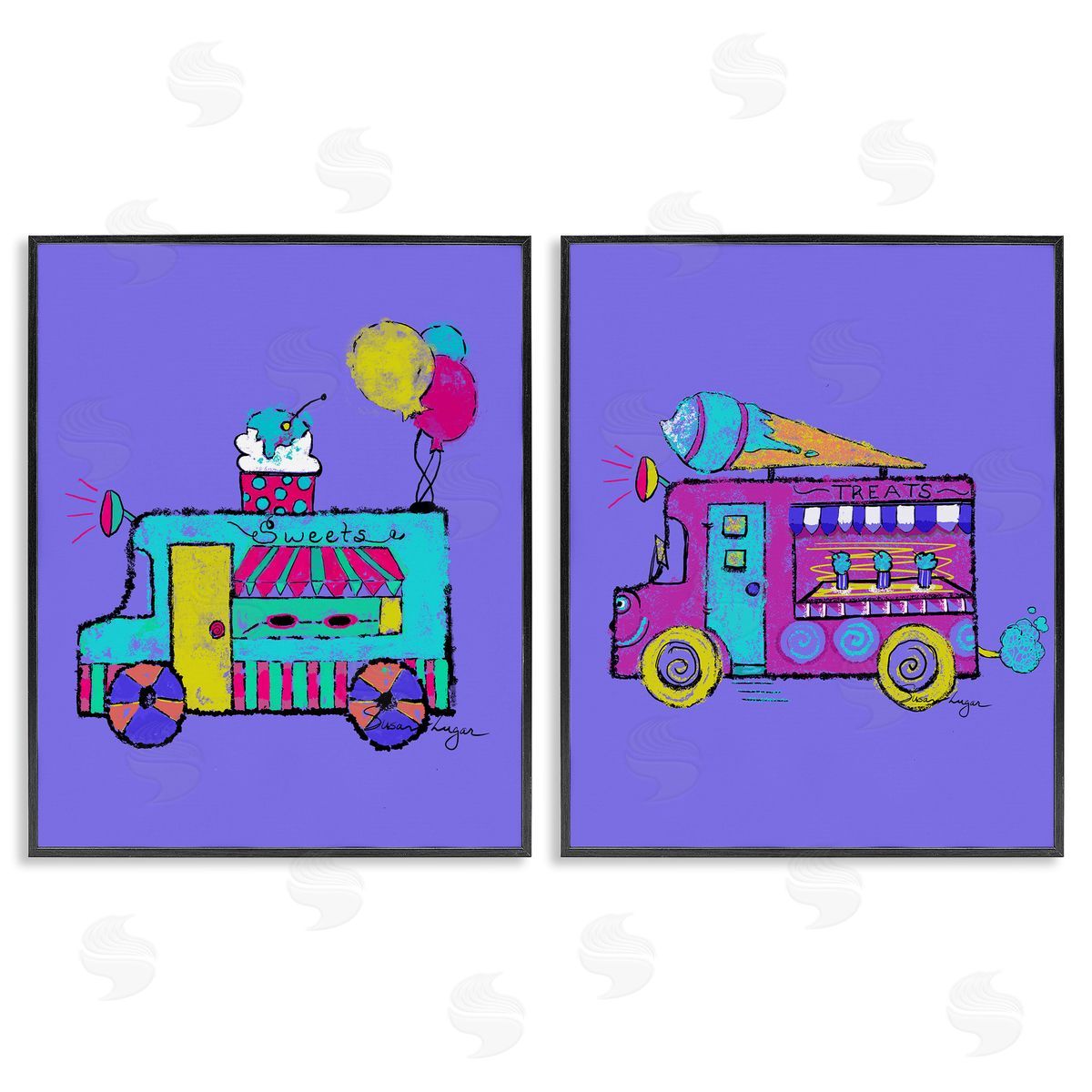 Susan Lugar Vibrant Summer Ice Cream Trucks Canvas Wall Art Print