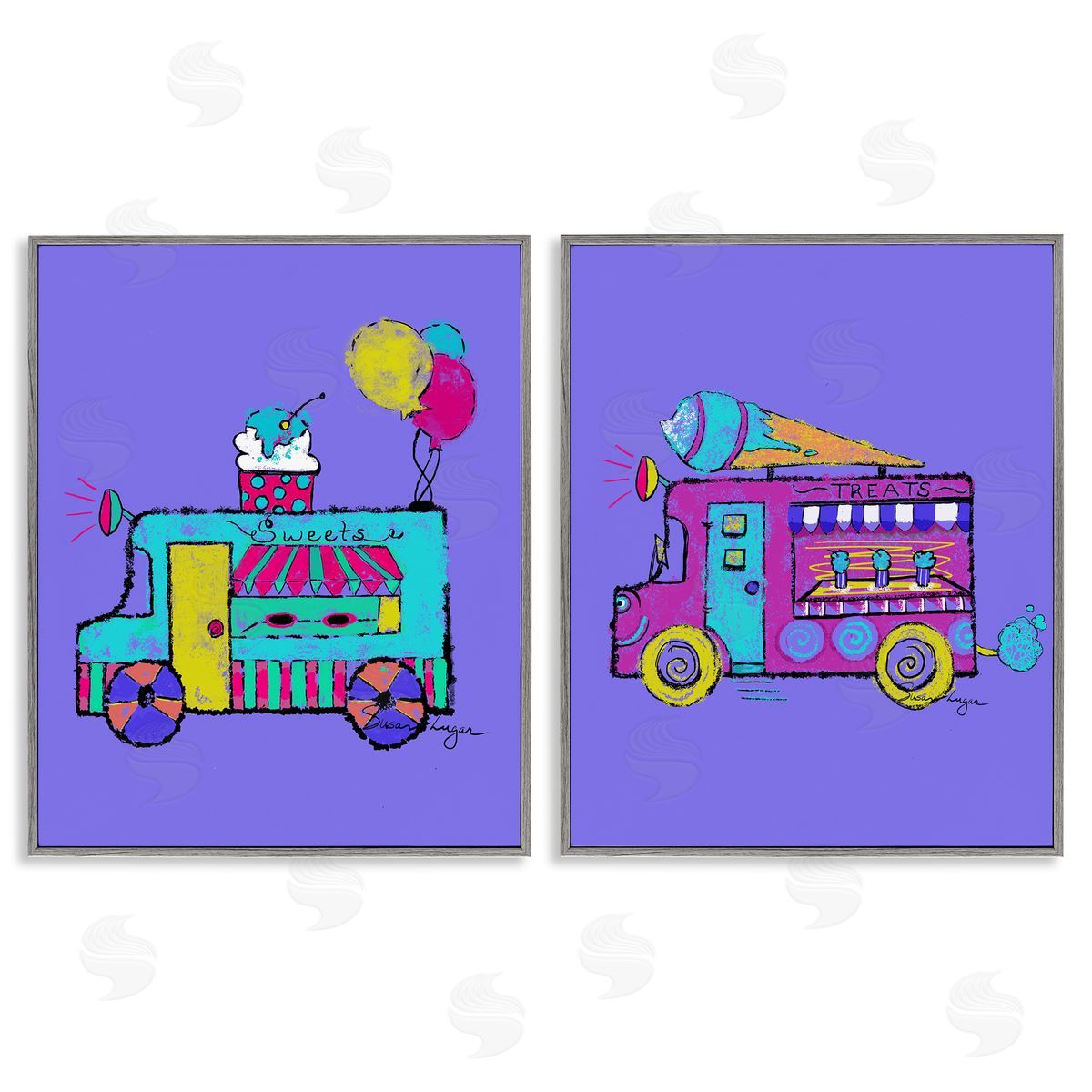 Susan Lugar Vibrant Summer Ice Cream Trucks Canvas Wall Art Print
