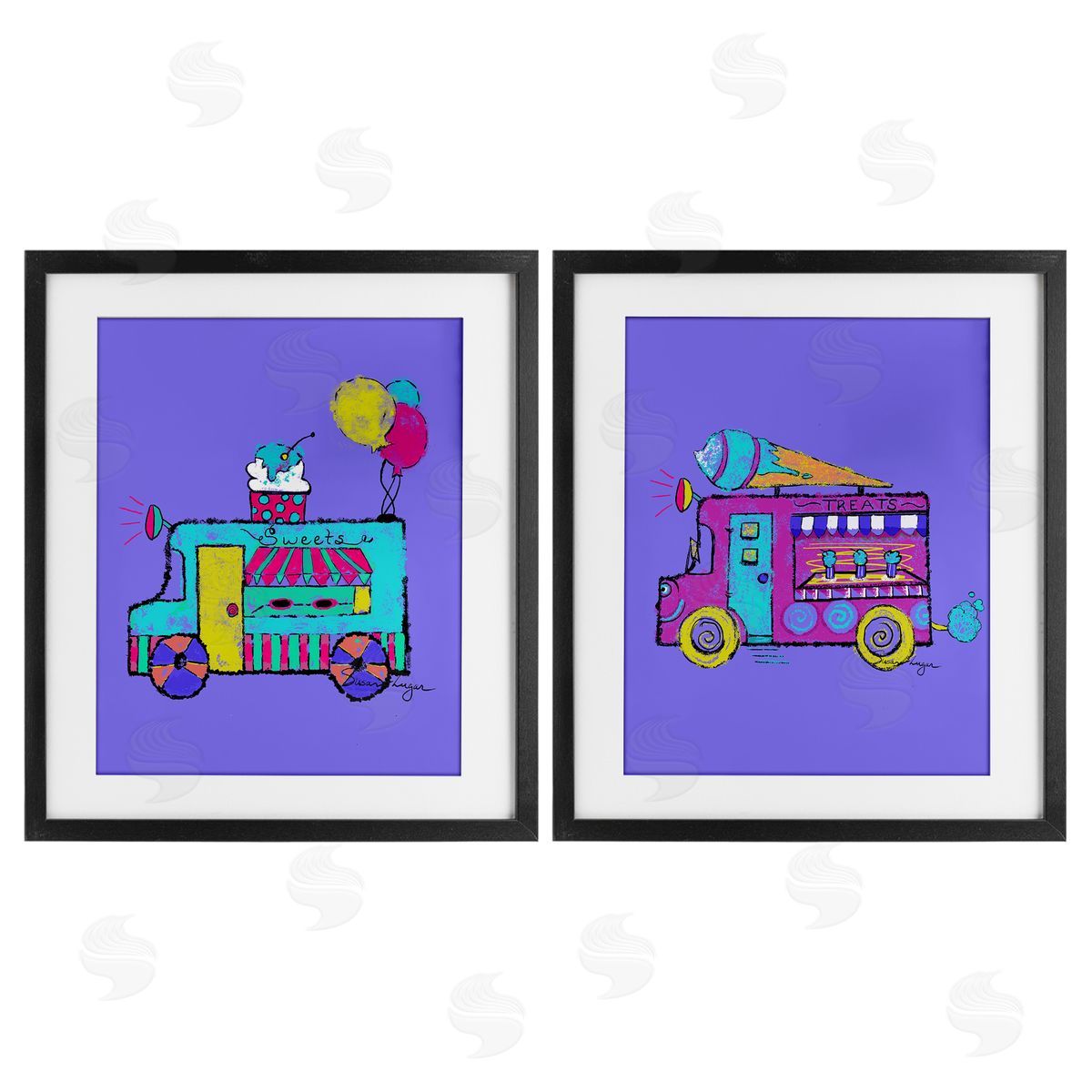 Susan Lugar Vibrant Summer Ice Cream Trucks Canvas Wall Art Print