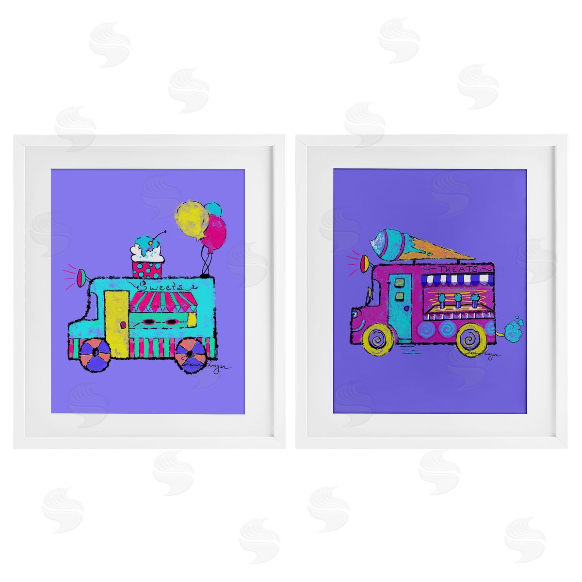 Susan Lugar Vibrant Summer Ice Cream Trucks Canvas Wall Art Print