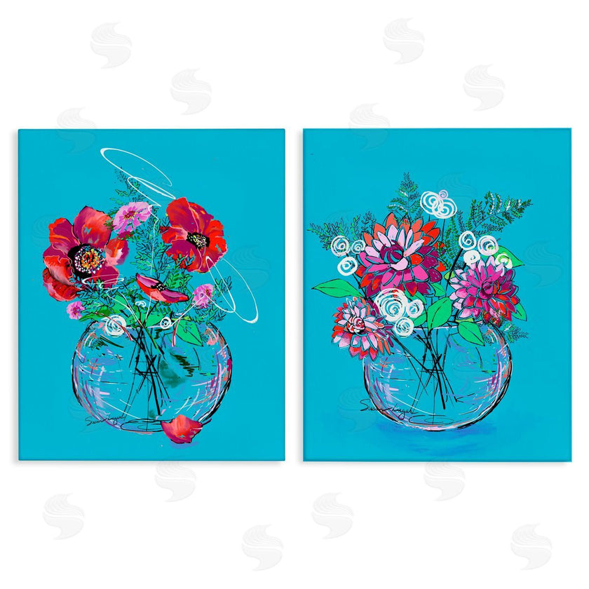 Susan Lugar | Vivid Flower Vases on Blue