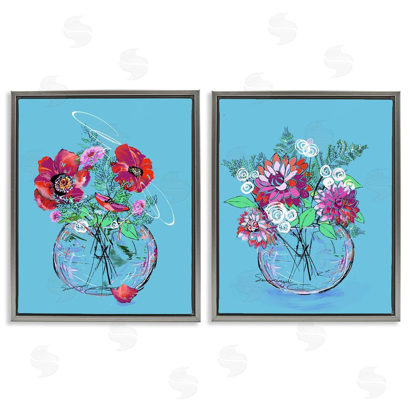 Susan Lugar | Vivid Flower Vases on Blue