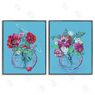 Susan Lugar | Vivid Flower Vases on Blue