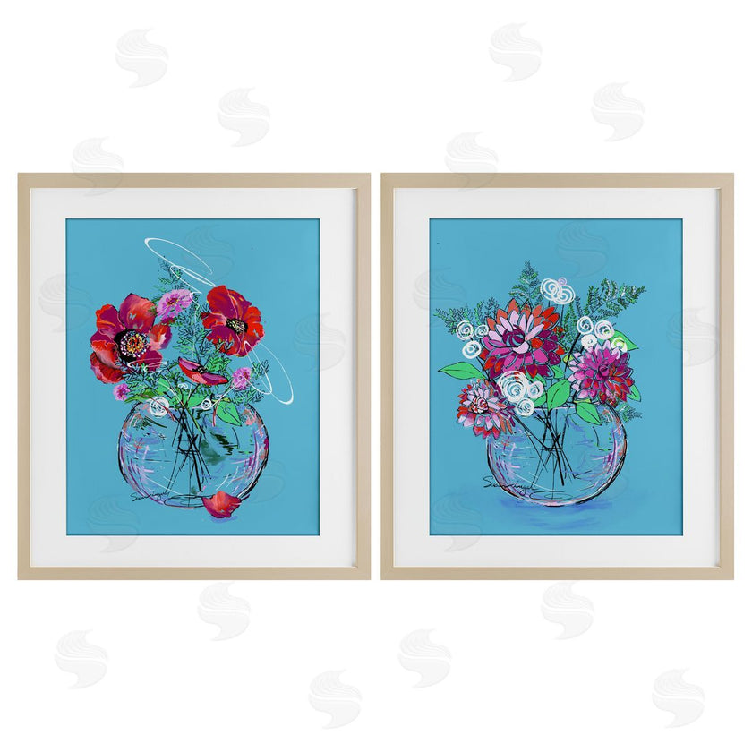 Susan Lugar | Vivid Flower Vases on Blue