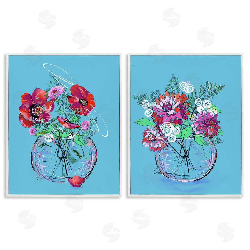 Susan Lugar | Vivid Flower Vases on Blue