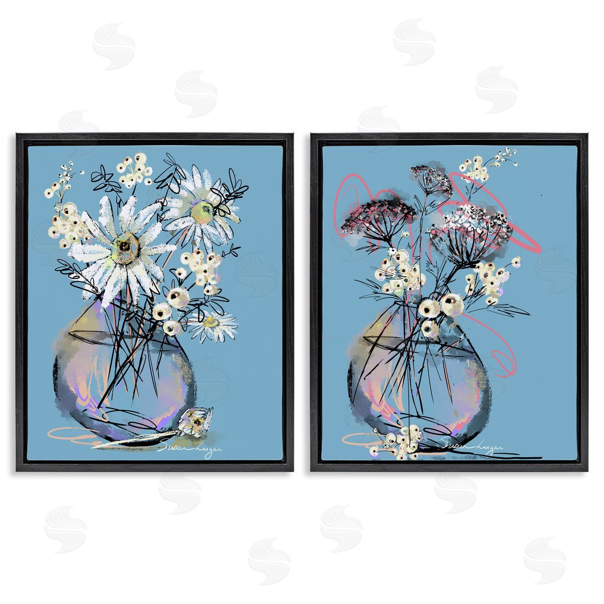 Susan Lugar Daisies & Snowberries Vase Canvas Wall Art Print