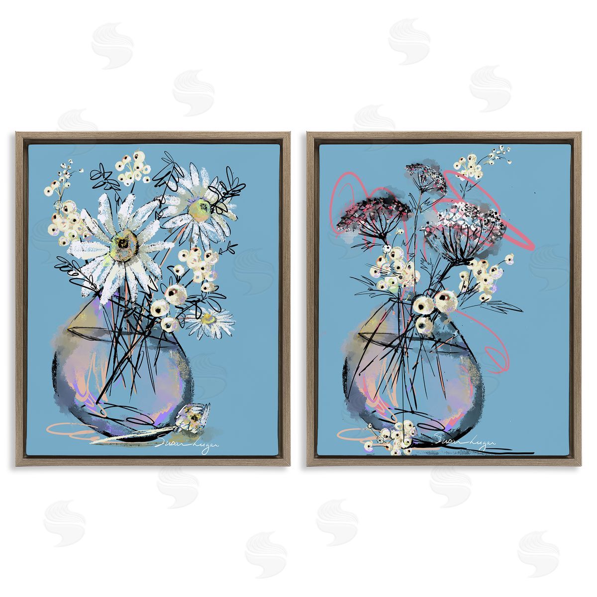 Susan Lugar Daisies & Snowberries Vase Canvas Wall Art Print