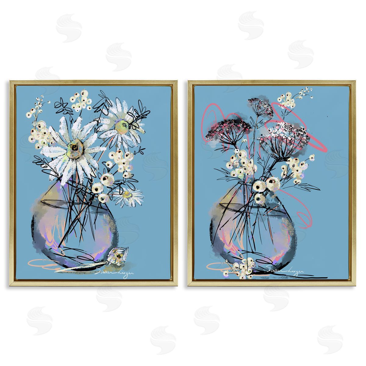 Susan Lugar Daisies & Snowberries Vase Canvas Wall Art Print