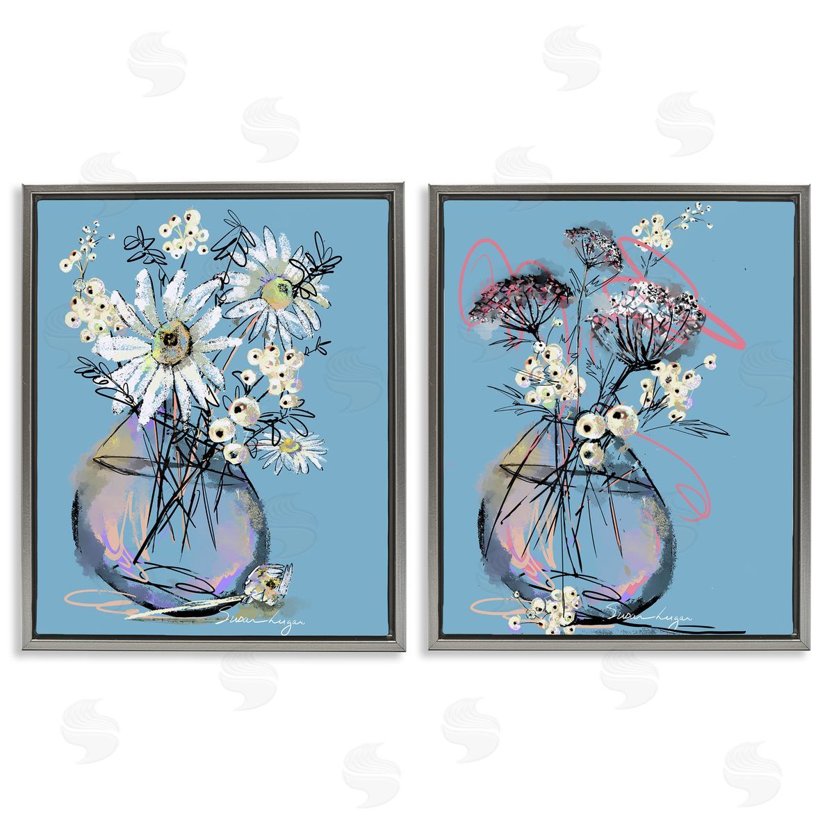 Susan Lugar Daisies & Snowberries Vase Canvas Wall Art Print