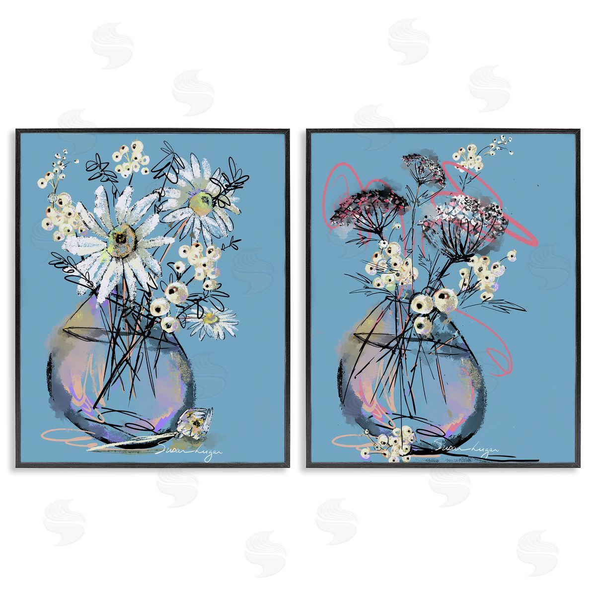 Susan Lugar Daisies & Snowberries Vase Canvas Wall Art Print