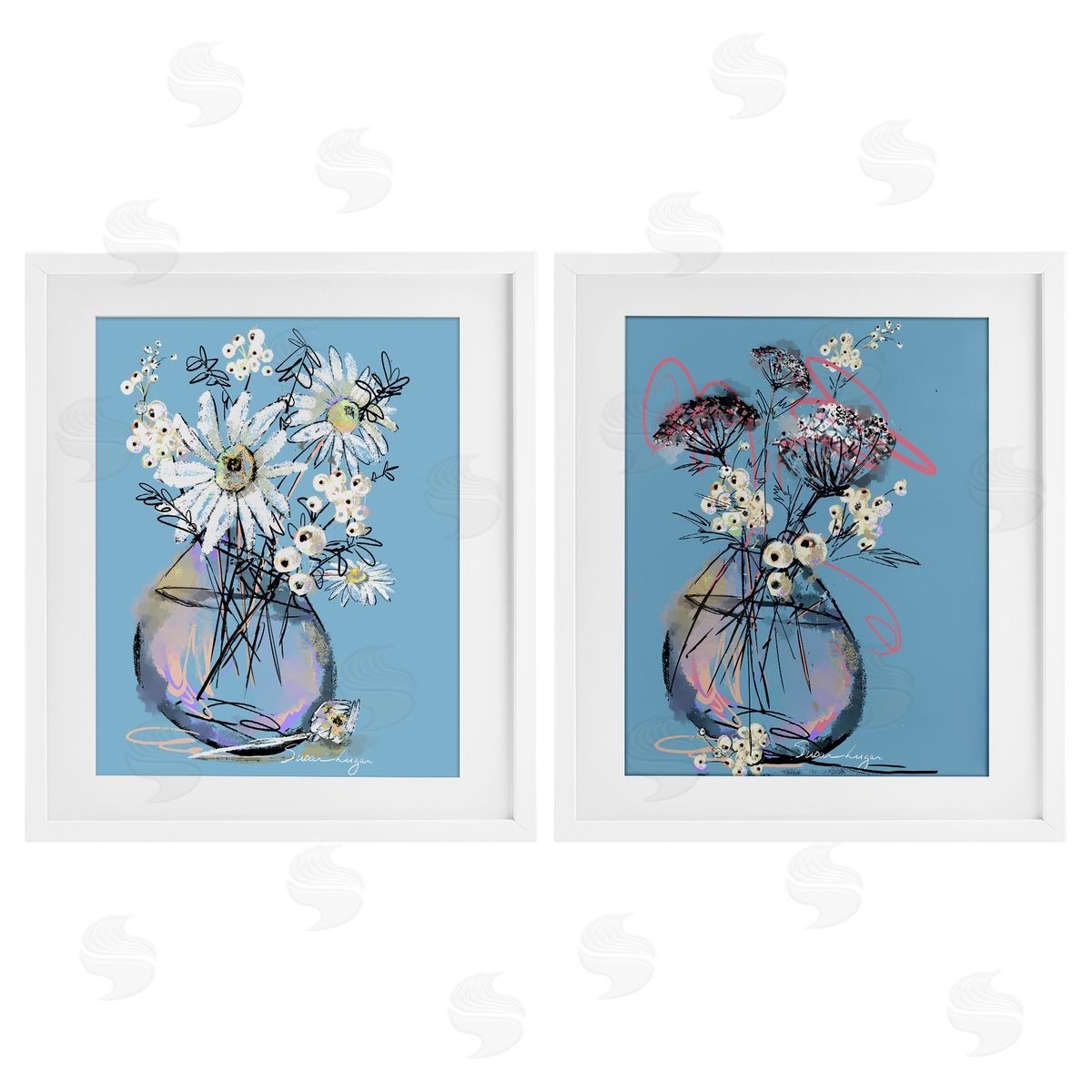 Susan Lugar Daisies & Snowberries Vase Canvas Wall Art Print