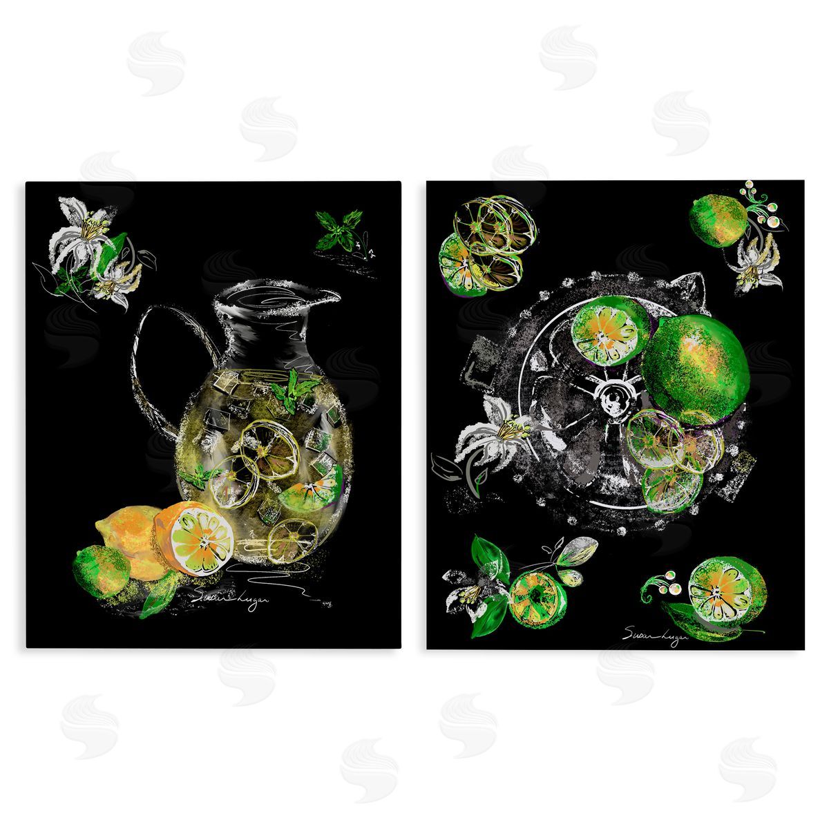 Susan Lugar Refreshing Sliced Lemons And Limes Canvas Wall Art Print