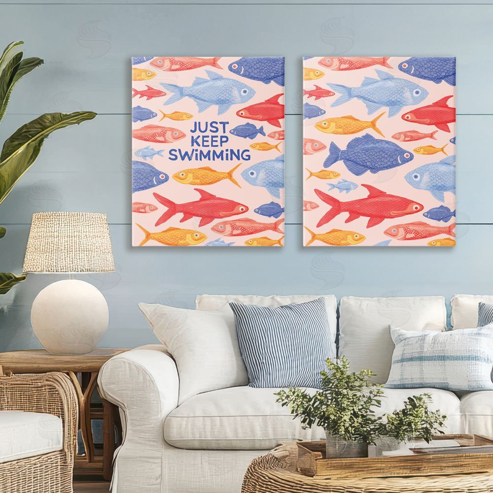 The Paper Curator Just Keep Swimming Motivating Fish Canvas Art on Wall
