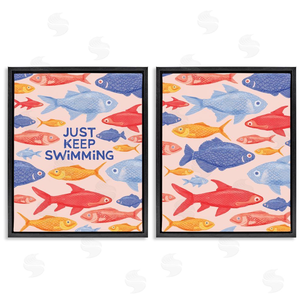 The Paper Curator Just Keep Swimming Motivating Fish Black Floating Frame Canvas Wall Art Print