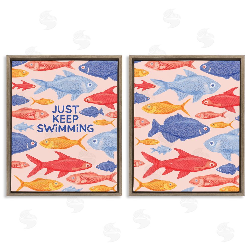 The Paper Curator Just Keep Swimming Motivating Fish Brown Floating Frame Canvas Wall Art Print