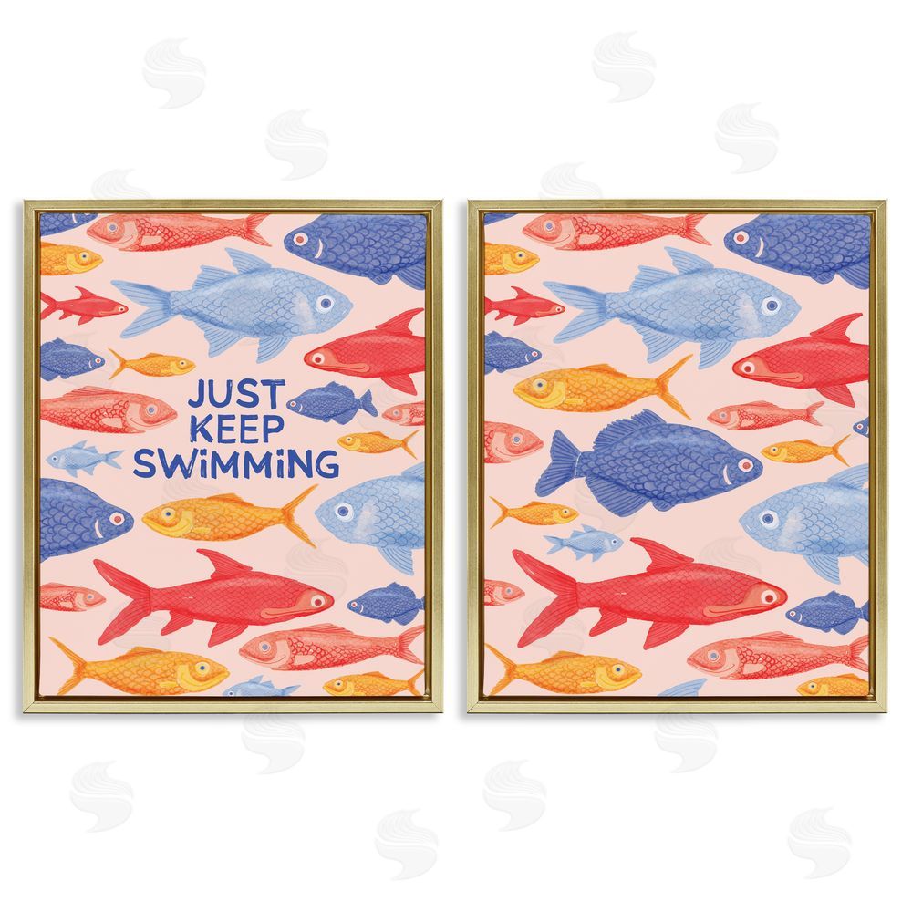The Paper Curator Just Keep Swimming Motivating Fish Gold Floating Frame Canvas Wall Art Print