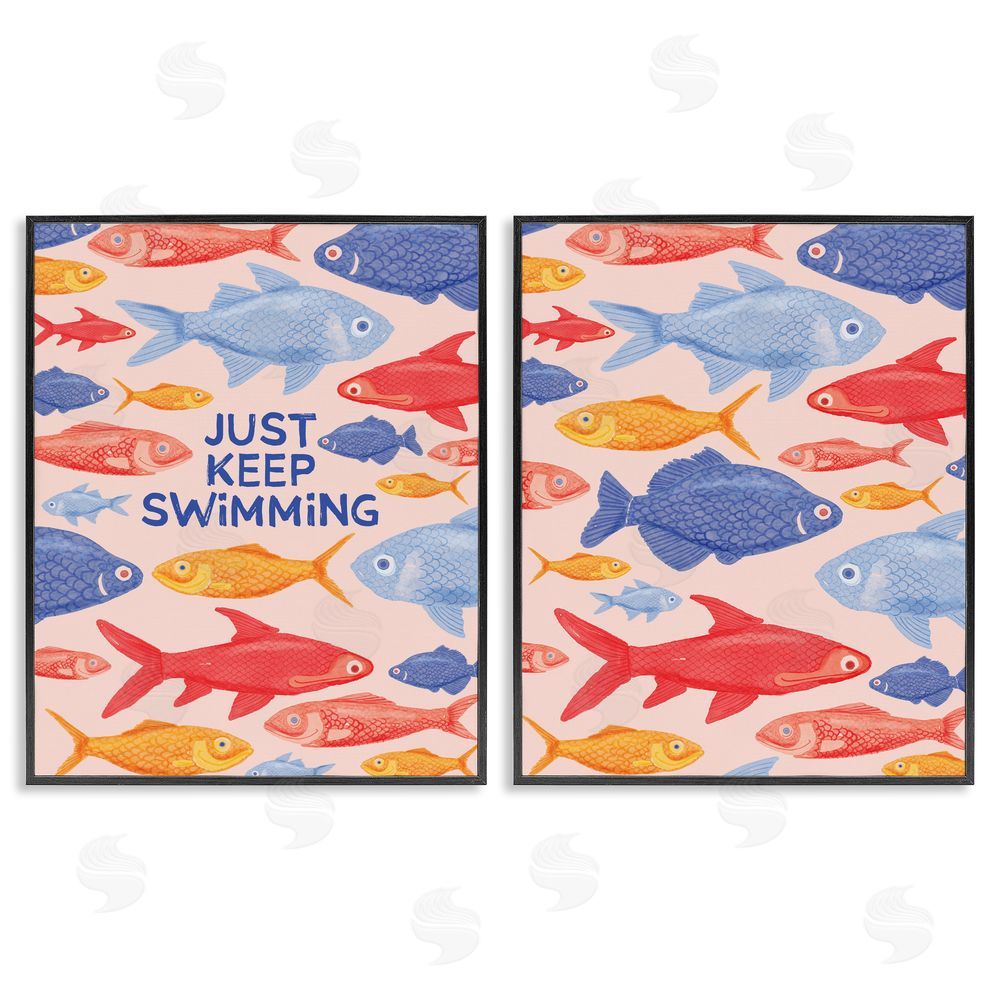 The Paper Curator Just Keep Swimming Motivating Fish Black Framed Giclee Wall Art Print