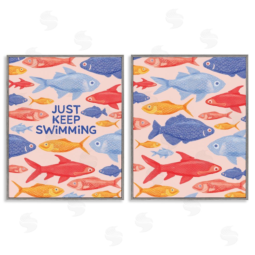 The Paper Curator Just Keep Swimming Motivating Fish Gray Framed Giclee Wall Art Print