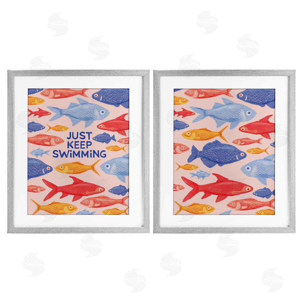 The Paper Curator Just Keep Swimming Motivating Fish Gray Framed Print Under Glass with White Mat Wall Art