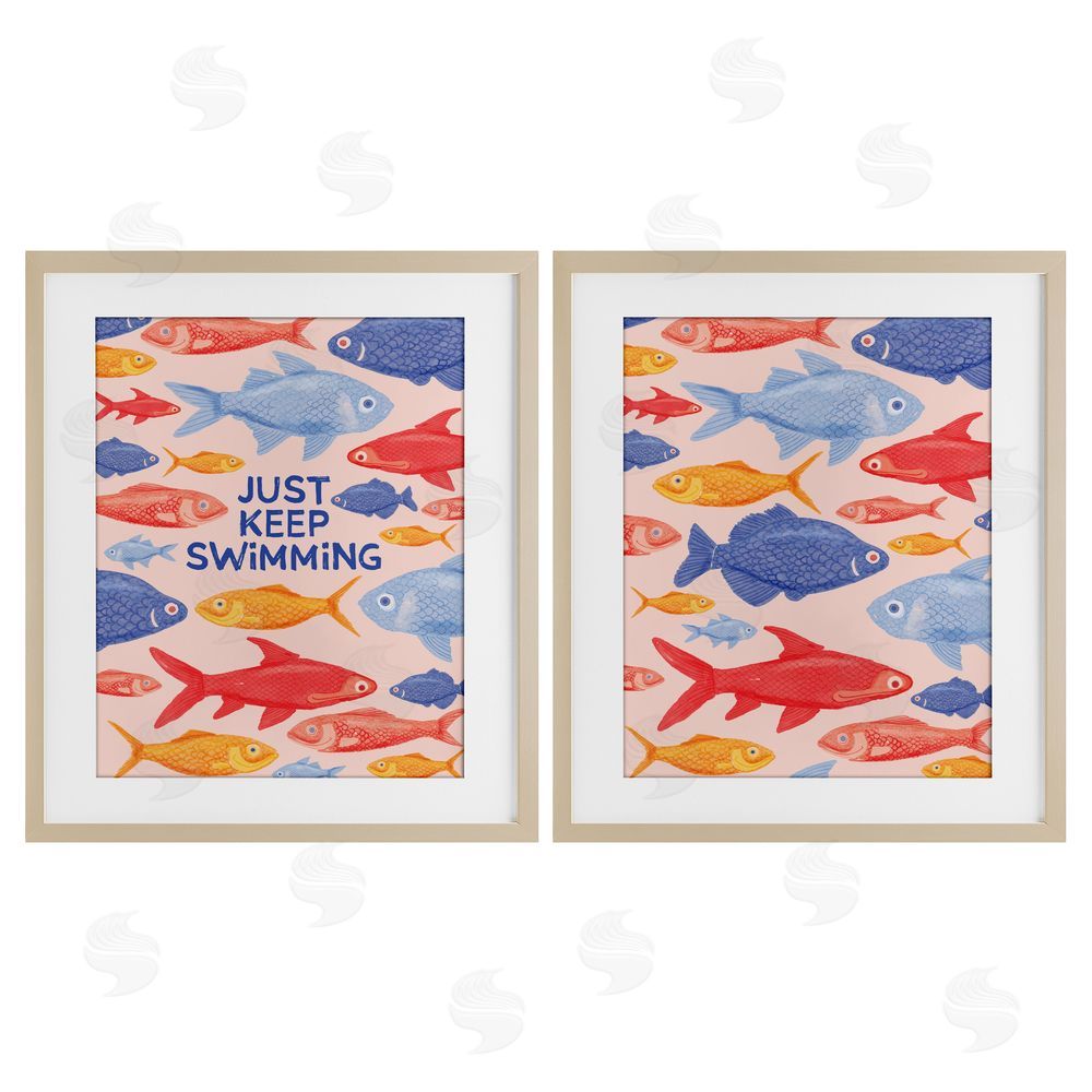 The Paper Curator Just Keep Swimming Motivating Fish Birch Framed Print Under Glass with White Mat Wall Art