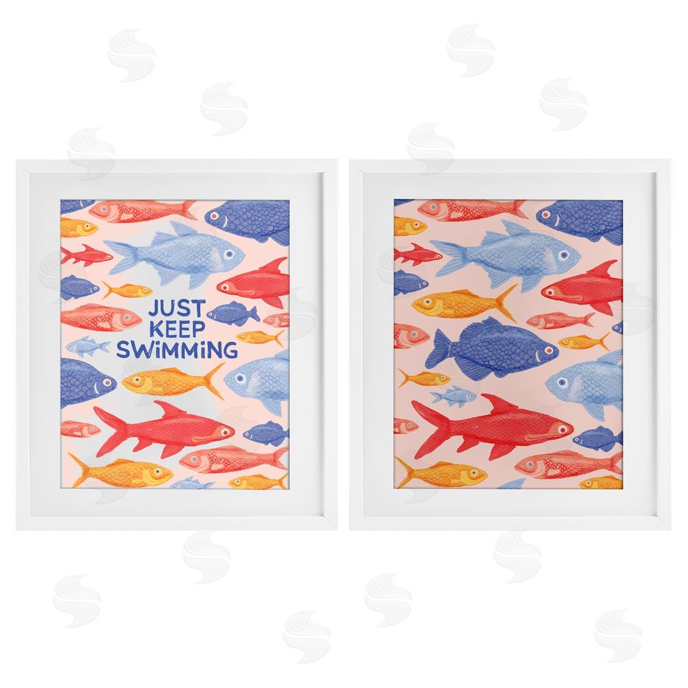 The Paper Curator Just Keep Swimming Motivating Fish White Framed Print Under Glass with Mat Wall Art
