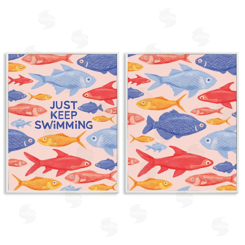 The Paper Curator Just Keep Swimming Motivating Fish White Framed Giclee Wall Art Print