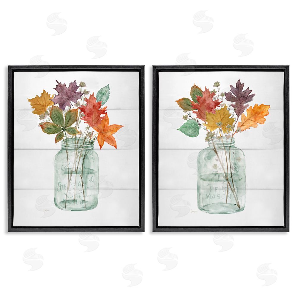 Livi Finn Harvest Home Leaf Vases Black Floating Frame Canvas Wall Art Print