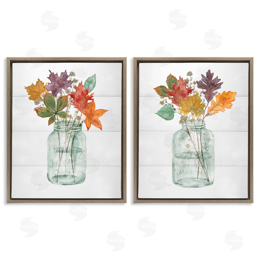 Livi Finn Harvest Home Leaf Vases Brown Floating Frame Canvas Wall Art Print
